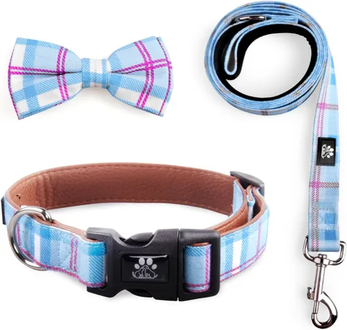 Vista 12 de IVY&LANE Juego de collar y correa reflectante para perro, collares de perro acolchados de neopreno ajustable para cachorros, collar de nailon