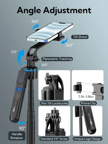 Vista 8 de USKEYVISION Trípode de seguimiento facial automático con rotación de 360°, trípode de teléfono para iPhone con luz de relleno, palo selfie