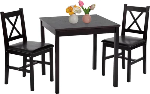 Vista 11 de FDW Mesa de comedor de madera de pino maciza de 5 piezas Marrón Mesa