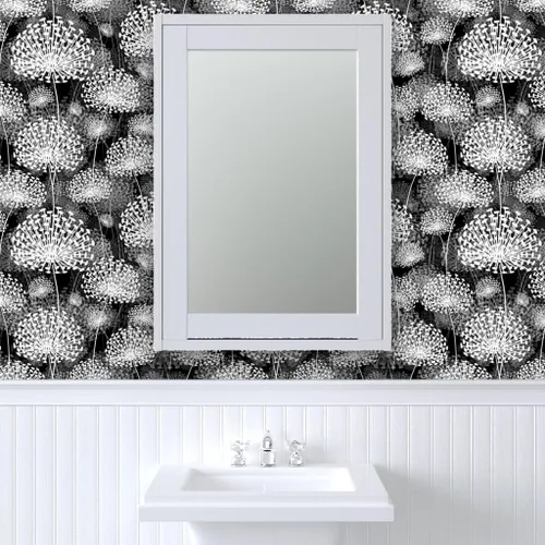 Vista 9 de Spoonflower Papel tapiz para despegar y pegar, diseño de dientes de león blanco y negro, flores de estilo vintage, floral, naturaleza, papel tapiz