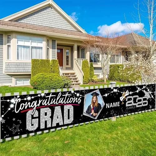 Vista 15 de Decoraciones personalizadas para fiestas de graduación 2026 – Cartel de felicitación de graduación grande – Cartel de fondo de graduación