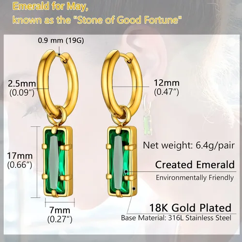 Vista 4 de Preciosos aretes colgantes de circonita cúbica para mujer, de enero a diciembre, aretes de acero inoxidable plateados, dorados, negros