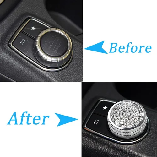 Vista 3 de Cubierta de botón de control de medios de cristal para automóvil, accesorios interiores compatibles con Mercedes Benz C E GLA CLA GLK ML GLE