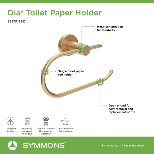 Vista 3 de Symmons 353TP-BBZ Dia - Portarrollos de papel higiénico para montaje en pared en bronce cepillado
