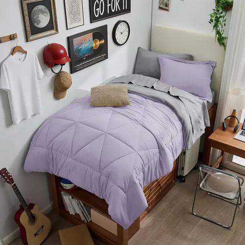 Vista 29 de BEDELITE Juego de ropa de cama con edredón tamaño individual de 5 piezas, reversible, en una bolsa - Juego de cama de lujo suave de microfibra