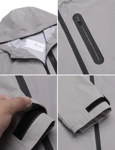 Vista 4 de COOFANDY Traje de lluvia impermeable para hombre con capucha, 2 piezas, ligera, pesca, campamento, chaqueta de lluvia
