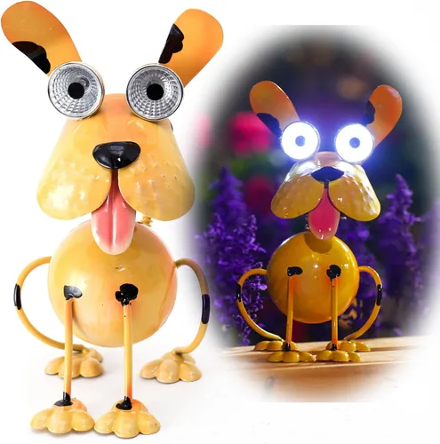 Vista 11 de Luces Solares para Perros para Exteriores Soporte para Plantas de Ciclismo, Arte de Patio Estatuas de Perro de Metal, Estatua Divertida