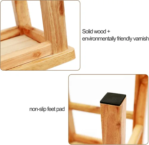 Vista 4 de XJHOME Taburete de madera maciza, taburete de madera maciza, taburete resistente, banco de madera, soporte para plantas, taburete de pesca, taburete