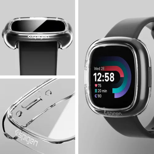 Vista 3 de Spigen Ultra híbrido diseñado para Fitbit Versa 4 / Sense 2 con protector de pantalla de vidrio templado, funda para reloj inteligente, transparente