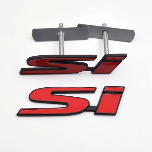 Vista 3 de 1 emblema de metal negro y rojo para parrilla delantera del automóvil + 1 calcomanía 3D para tapa trasera de carreras, calcomanía deportiva