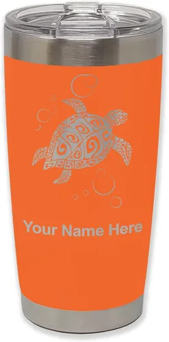 Vista 26 de LaserGram Vaso aislado al vacío de 20 onzas, tortuga marina hawaiana, grabado personalizado incluido (morado claro)