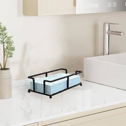 Vista 7 de Soporte para toallas de papel de baño, bandeja para toallas de baño, servilletero, toallero de baño, servilleta de baño, mesa de comedor (negro)
