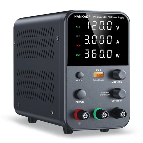 Vista 8 de Fuente de alimentación de banco variable de CC con perilla de codificador, activación/desactivación de salida, carga rápida USB, alarma de Negro