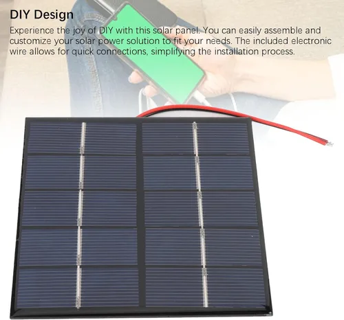 Vista 5 de Panel solar de 1.2 W 5 V, cargador solar portátil de polisilicio con cable electrónico, para teléfono, tableta, cámara al aire libre DIY