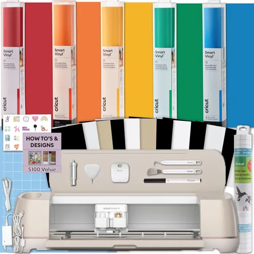 Vista 8 de Cricut Maker 4 Kit de inicio para principiantes, máquina de corte inteligente con vinilo y planchado (HTV), herramientas y materiales para Hojas
