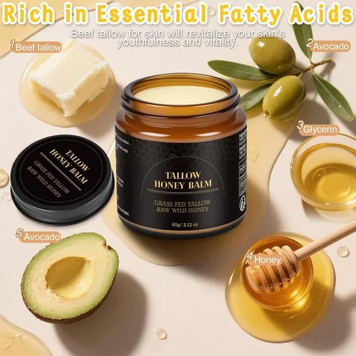 Vista 5 de IIIMEIDU Sarga de ternera para piel, bálsamo de miel y bálsamo hidratante facial, 100% carne de res orgánica alimentada con pasto, miel, aceite