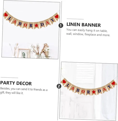 Vista 4 de Bandera del Día del Trabajo, adornos de arpillera, decoración del hogar, decoración de fiesta de trabajo, pancarta del 4 de julio, pancarta