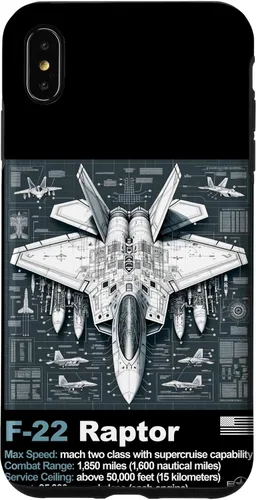 Vista 11 de F22 Raptor Fighter Jet Blueprint - Funda para iPhone 16, diseño técnico y especificaciones