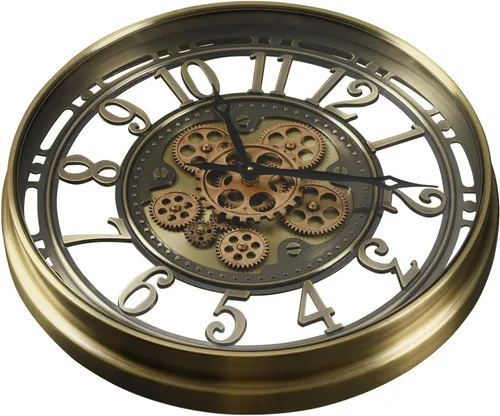 Vista 4 de CLXEAST Reloj de pared de engranajes en movimiento industrial de 21 pulgadas, reloj de pared moderno de estilo granja con números arábicos, funciona