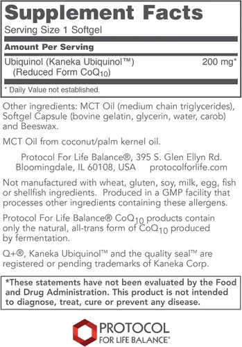 Vista 2 de PROTOCOL FOR LIFE BALANCE Ubiquinol 200mg - Cápsulas blandas de CoQ10 biodisponibles - Apoyo a la salud cardíaca - Quencher oxidativo del estrés