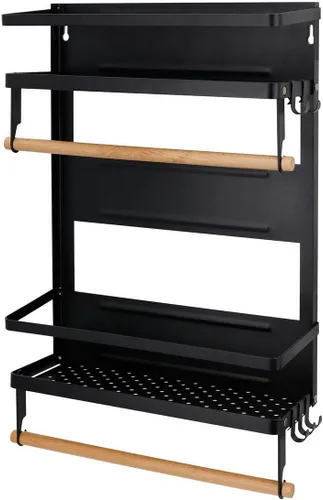 Vista 2 de Jolitac Estante magnético para especias para refrigerador, organizador de ahorro de espacio, estante negro en el refrigerador, soporte para toallas
