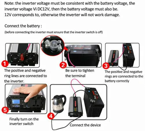 Vista 5 de Inversor de corriente de onda sinusoidal de 5000 W, 12 V/24 V/48 V/60 V CC a 220 V CA con pantalla LCD para RV/camión/coche/emergencia/solar