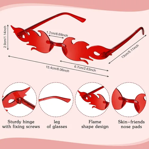 Vista 2 de EBOOT 8 Pairs Fire Flame Sunglasses Rimless Flame Wave Fire Shaped Glasses for Men Women Valentines Day Summer Beach Eyewear