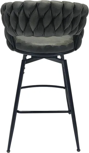Vista 6 de Technical - Juego de 2 taburetes de bar tejidos de cuero, taburetes de bar con patas negras, sillas de isla de cocina no ajustables, taburetes
