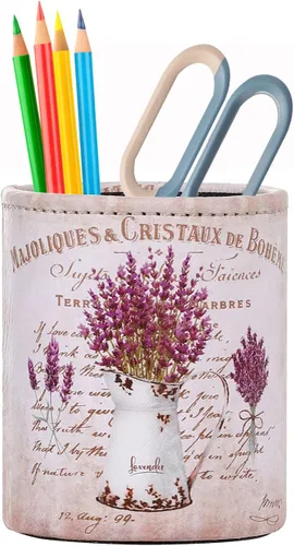 Vista 8 de Soporte para lápices para escritorio, soportes de cuero sintético para cosméticos, suministros de oficina, regalos antiguos para hombres, novio