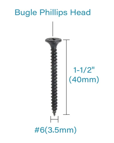 Vista 3 de Tornillos Phillips de cabeza plana #6x1-1/2 para paneles de yeso de rosca fina, tornillo de madera de punta afilada, acero al carbono 1022A, fosfato