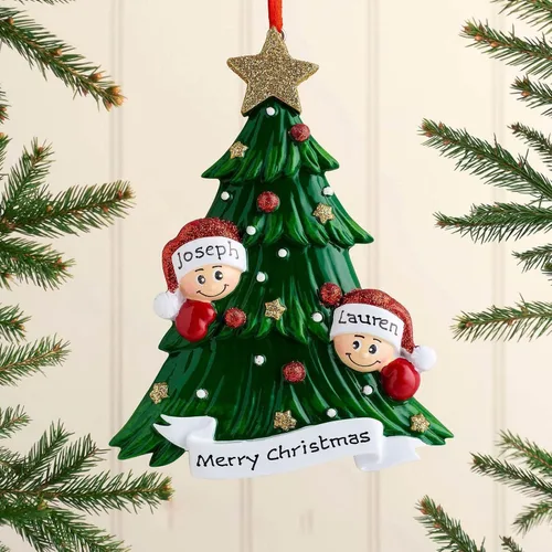 Vista 6 de Adornos de Navidad personalizados, adornos para árbol de Navidad, familia de 2 a 7 nombres, muñeco de nieve, ciervo, decoración de Navidad