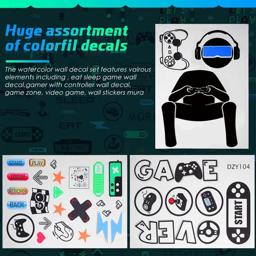 Vista 4 de 56 calcomanías de pared para jugadores, calcomanías de pared para control de juegos, joystick, calcomanías de pared extraíbles para videojuegos