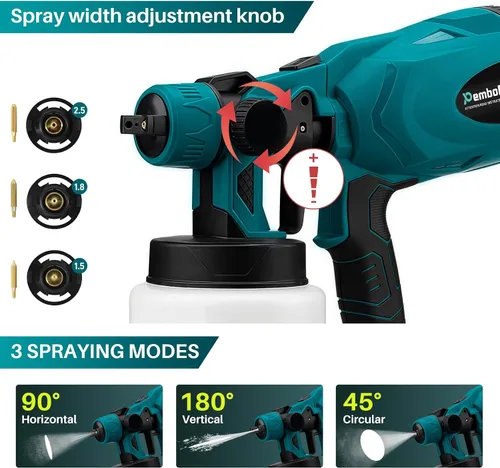 Vista 2 de Pulverizador de pintura inalámbrico: pistola de pulverización de mano HVLP con batería de litio de 21 V, 3 boquillas, 3 patrones, ideal