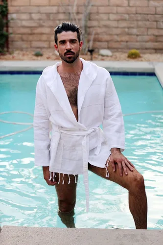 Vista 4 de J D Palm Springs 100% algodón turco Brandon - Bata corta con capucha para hombre