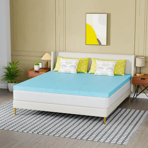 Vista 11 de PayLessHere - Cubrecolchón de espuma viscoelástica de gel completo de 2 pulgadas, firme de felpa, color azul Cubrecama de diseño ventilado