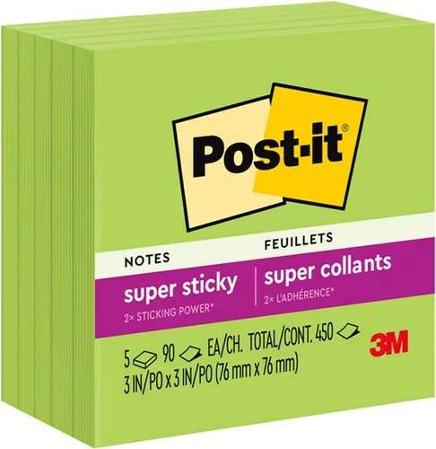 Vista 2 de Post-it Notas Super Sticky 654-5SSLE, 3 x 3 in, Limeade, paquete de 24 Limeade-24 Pack