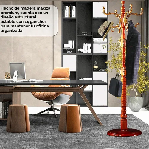 Vista 3 de Percheros independientes con 14 ganchos, soportes de madera natural para entrada, altura ajustable de 73 pulgadas, perchero de árbol para pasillo