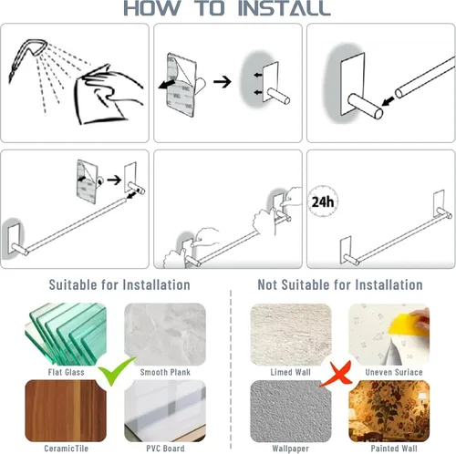 Vista 9 de Alise Toalleros para baño, barra para toallas adhesiva de acero inoxidable SUS 304 de 12 pulgadas sin taladro, toallero negro mate de fuerte