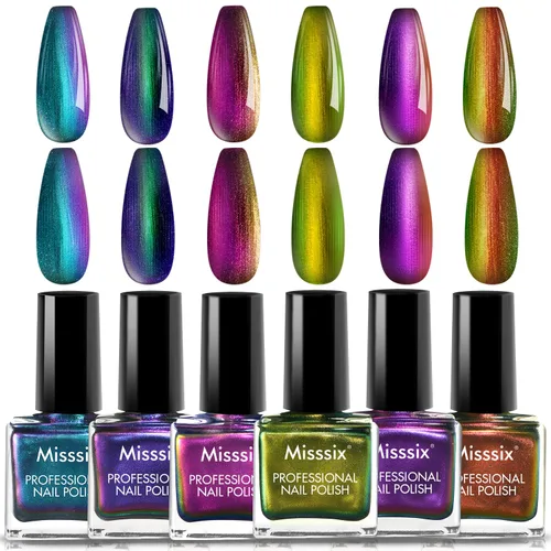 Vista 10 de Misssix 12 Pcs Nail Polish Set 10 Colors with Base Coat and Top Coat, Quick Dry Nail Polish, Mini Nail Lacquer Strengthening Manicure DIY Nail Art