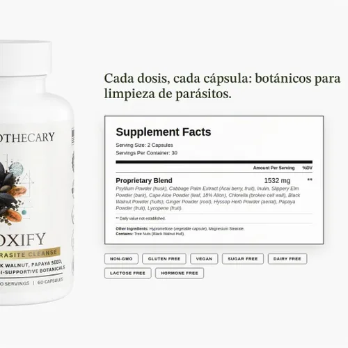 Vista 4 de Detoxify Advanced Cleanse - Fórmula herbaria de semillas de papaya de nogal negro, apoyo para la salud intestinal con fibra de aloe Chlorella