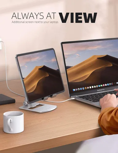 Vista 10 de Lamicall Soporte ajustable para tablet – Base plegable para teléfono, soporte giratorio de 360°, para tabletas de 4.7 a 13 pulgadas, iPad Pro 11