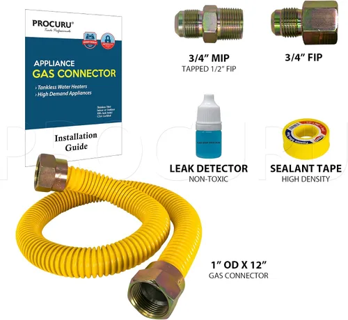 Vista 2 de PROCURU Conector de gas flexible universal FIP de 1 pulgada de diámetro exterior x 12 pulgadas (1 pie) x 3/4 pulgadas MIP x 3/4 pulgadas FIP