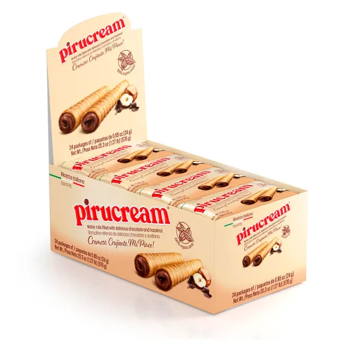 Vista 11 de Pirucream Obleas enrolladas con crema de chocolate y avellanas, hechas con cacao 100% orgánico, receta italiana desde 1975, 0.00 oz de grasa trans