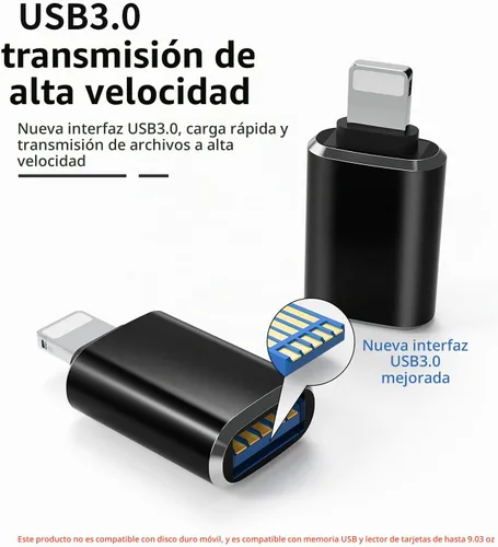 Vista 2 de Compatible con adaptador Lightning macho a USB 3.0 hembra OTG Cable compatible con iPhone 11 12pro max mini Xr X xs 8 7 se Plus para Apple iPad Air