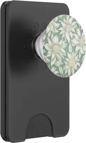 Vista 7 de Patrón de flores blancas Salvia Verde Floral PopSockets Standard PopGrip