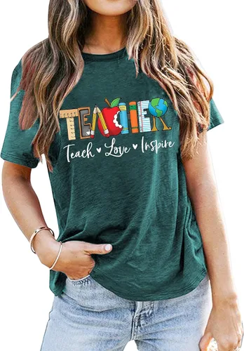 Vista 9 de Camisetas para profesores de ABCD para mujer, camiseta de manga corta para B-Negro