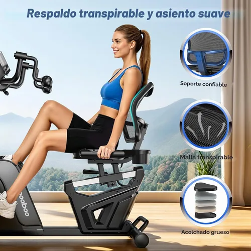 Vista 6 de pooboo - Bicicleta reclinada para ejercicios, bicicletas estáticas para el hogar con ejercitador de brazos, bicicleta reclinada magnética