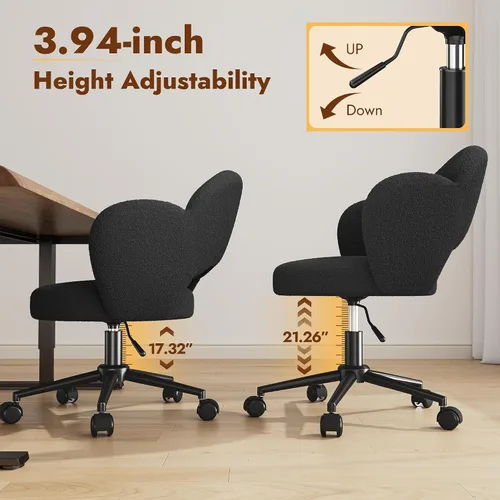 Vista 6 de Homkdom - Silla de escritorio con ruedas, 3.94 pulgadas de grosor, cómoda silla de tocador de pétalos, silla giratoria sin brazos con respaldo