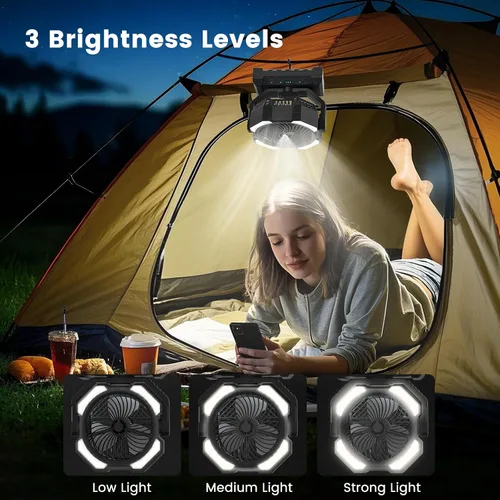 Vista 5 de Ventilador de Neblina Portátil de 20000mAh, Ventilador de Camping Recargable por USB con Luz LED, Operado por Batería para Exteriores, Tiendas