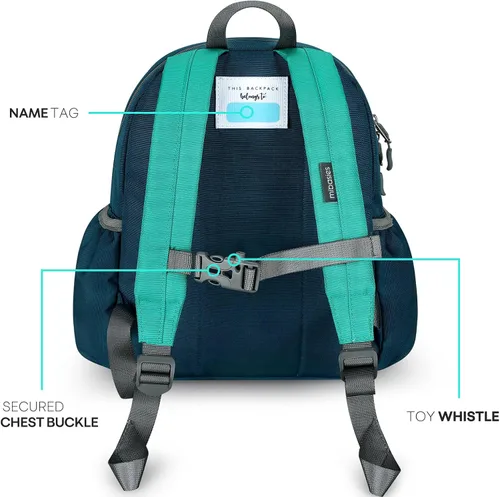 Vista 4 de mibasies Mochila para niños de 2 a 4 años mochila preescolar para niños - Mochila de jardín de infantes para niños, Turquesa oscuro con Midnightblue